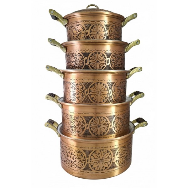 5'li Kuşkana Oyma İşleme Ahşap Sap Kırmızı